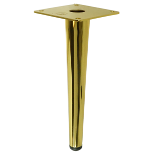 Metal straight furniture leg, cone-shaped, 25 cm, with mounting plate, gold