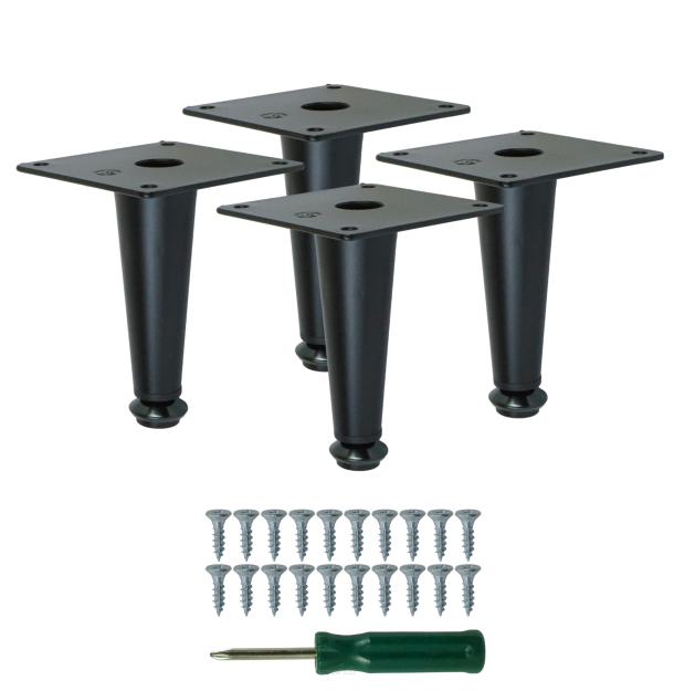 Metal furniture legs 10 cm set with screws, black