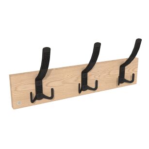 Wall-mounted clothes rack with 3 hooks, clear lacquered oak