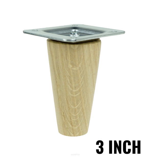 3 inch, Oak tapered wooden unfinished furniture leg