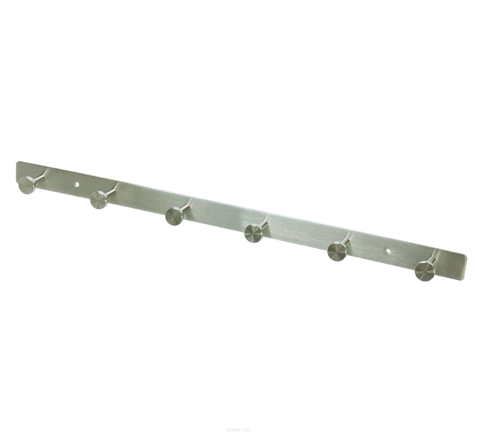 A wall-mounted rack with 6 hooks, made of stainless steel, screw-mounted