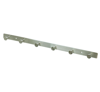 A wall-mounted rack with 6 hooks, made of stainless steel, screw-mounted