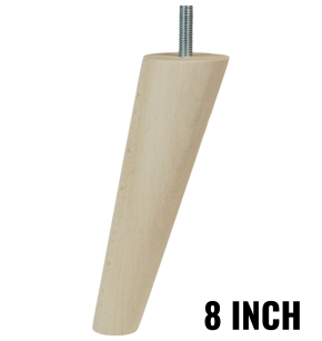 8 Inch tapered wooden unfinished furniture leg with threaded bar
