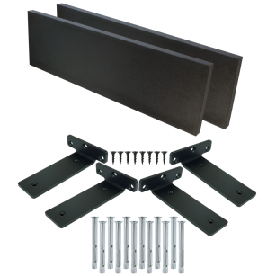 Set of 2 black wall shelves, 650 x 200 x 18 mm, with mounting brackets