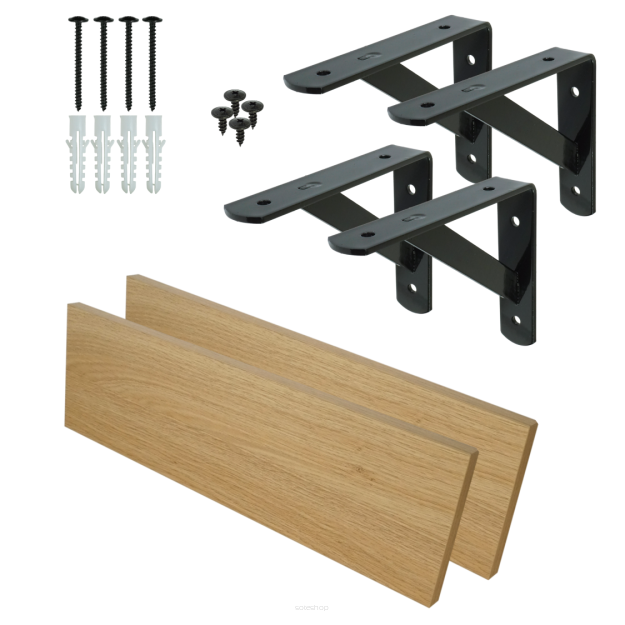 Set of 2 wall shelves in oak decor, 500 x 150 x 18 mm, with mounting brackets