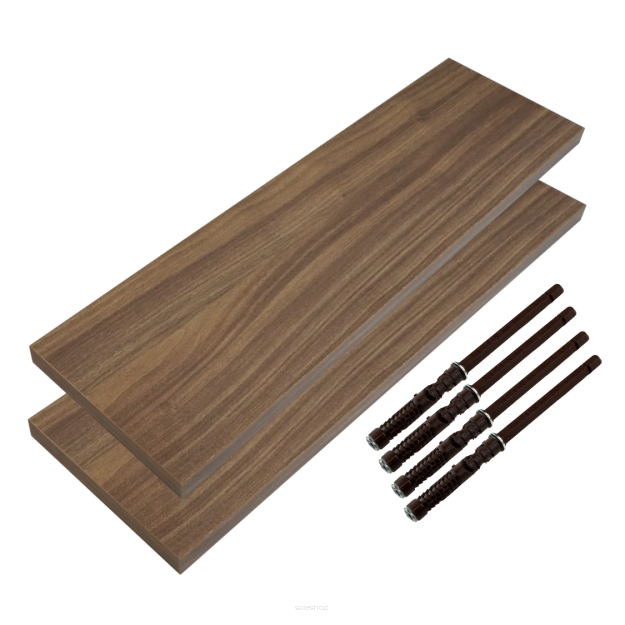 Set of 2 wall shelves in walnut decor 500 x 150 x 18 mm with invisible brackets