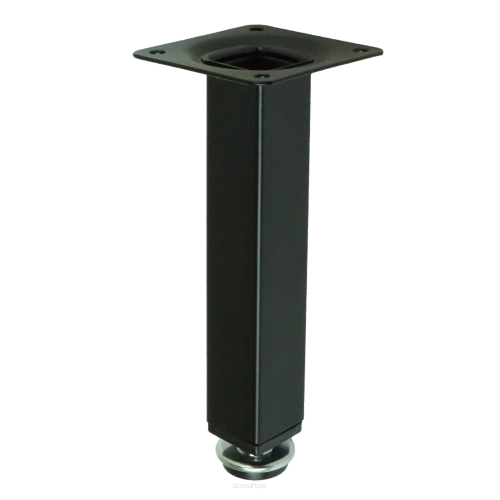 Adjustable steel leg, 15 CM long, with a mounting plate, black finish