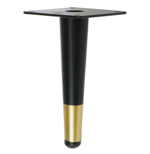 Metal straight leg, cone-shaped, 15 cm, with mounting plate, black + brass