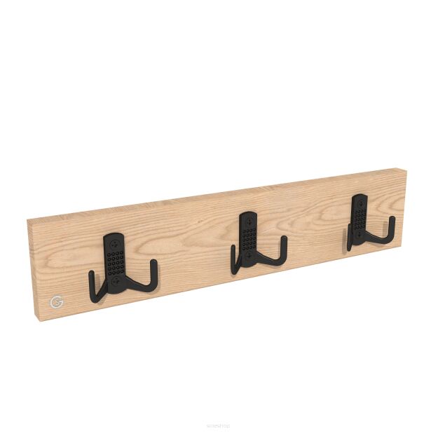 Wall-mounted clothes rack with 3 hooks, raw oak