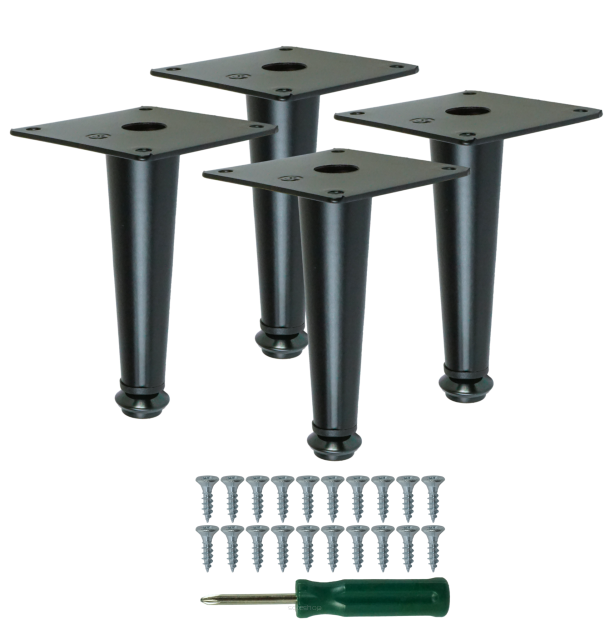 Metal furniture legs 12 cm set with screws, black