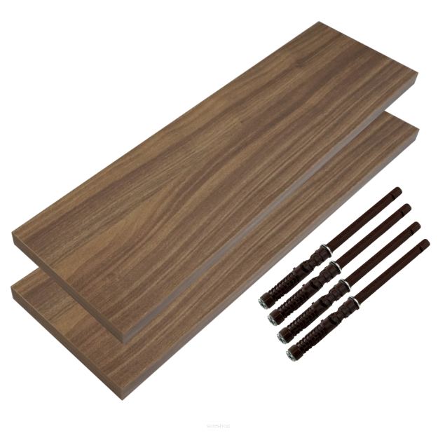 Set of 2 wall shelves in walnut decor 650 x 150 x 18 mm with invisible brackets