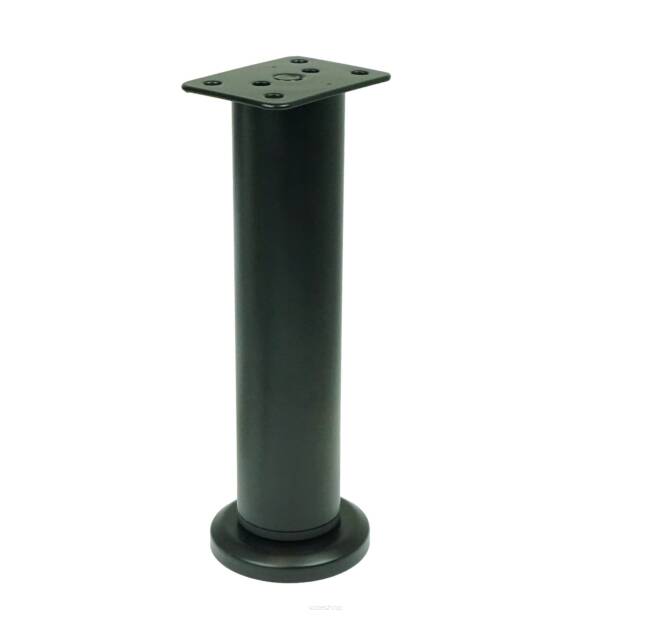 Adjustable steel leg 17.8 - 30 CM with mounting plate, black