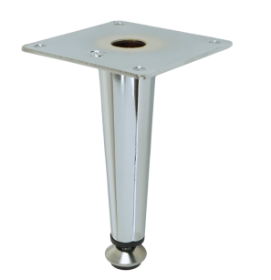 Metal leg straight adjustable cone 12 cm, with mounting plate, chrome