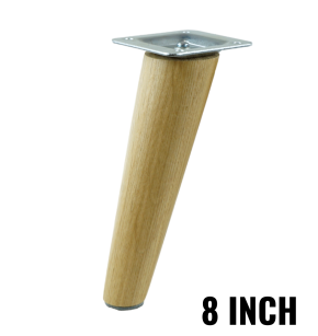 8 Inch, Natural varnished inclined oak wooden furniture leg