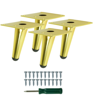 Metal furniture inclined legs 10 cm set with screws, gold