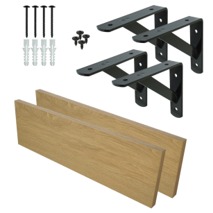 Set of 2 wall shelves in oak decor, 650 x 150 x 18 mm, with mounting brackets