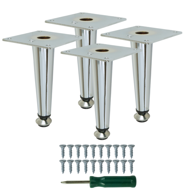 Metal furniture legs 12 cm set with screws, chrome