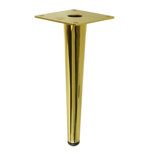 Metal straight furniture leg, cone-shaped, 18 cm, with mounting plate, gold