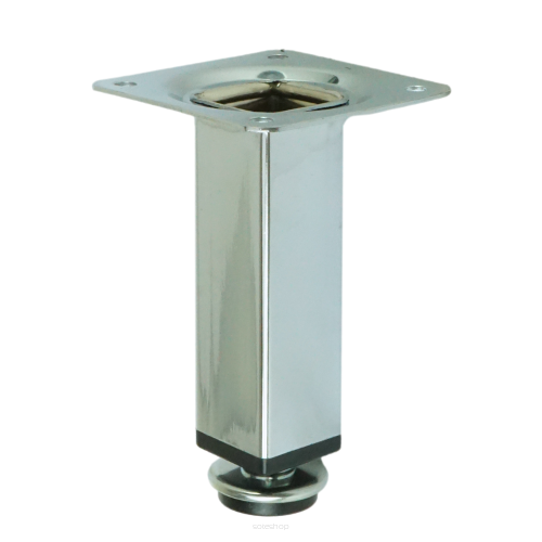 Adjustable steel leg, 10 CM long, with a mounting plate, chrome finish