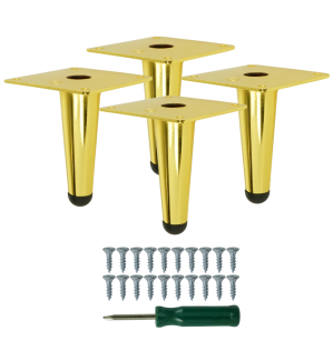 Metal furniture legs 10 cm set with screws, gold