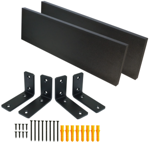 Set of 2 black wall shelves, 650 x 150 x 18 mm, with mounting brackets