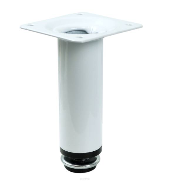 Adjustable steel leg, 10 CM, with mounting plate, white