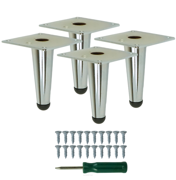 Metal furniture legs 10 cm set with screws, chrome