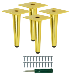 Metal furniture legs 15 cm set with screws, gold