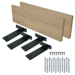 Set of 2 wall shelves in oak decor, 500 x 150 x 18 mm, with mounting brackets