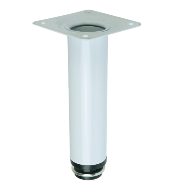 Adjustable round steel leg 13 cm, with mounting plate, white