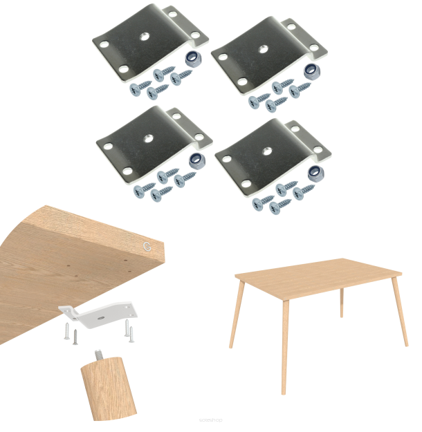 Mounting set for wooden legs