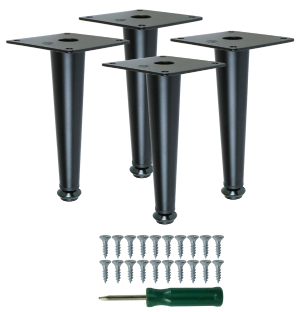 Metal furniture legs 15 cm set with screws, black