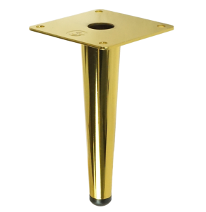Metal straight furniture leg, cone-shaped, 15 cm, with mounting plate, gold