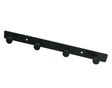 A black, screw-mounted stainless steel hook with 4 handles and a hook