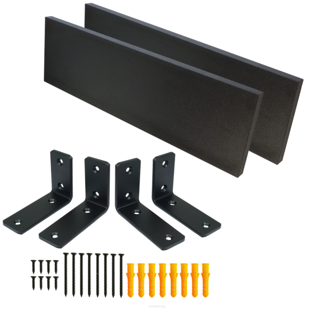 Set of 2 black wall shelves, 500 x 150 x 18 mm, with mounting brackets