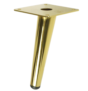 Metal inclined furniture leg, cone-shaped, 15 cm, with mounting plate, gold