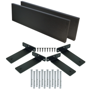 Set of 2 black wall shelves, 400 x 200 x 18 mm, with mounting brackets