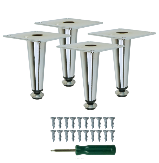 Metal furniture legs 10 cm set with screws, chrome