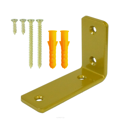 A modern gold shelf bracket L-shaped, measuring 100 x 70 x 38 mm