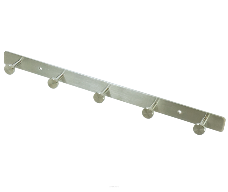 A stainless steel rack with 5 handles and a hook, screw-mounted